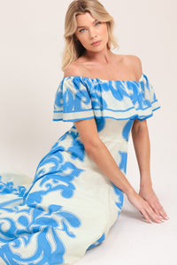 BLUE MAJOLICA WOVEN MIDI DRESS