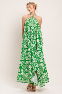 EMERALD BLOOM WOVEN MIDI SCARF DRESS