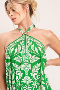 EMERALD BLOOM WOVEN MIDI SCARF DRESS