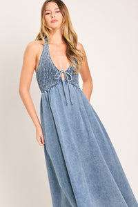 SWEET EMBRACE DENIM MIDI DRESS