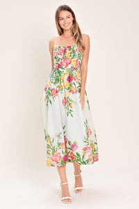 SHADOW FLORAL WOVEN MIDI DRESS