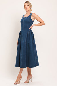 CLASSIC INDIGO DENIM MIDI DRESS