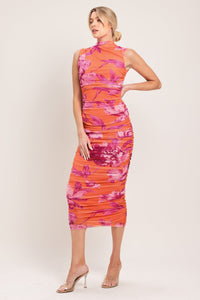 PARADISE GLOW POWER MESH MIDI DRESS