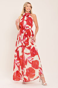 FIJI FLOWER HALTER WOVEN MAXI DRESS