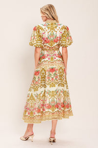 CHATEAU ROSE WOVEN MIDI SHIRT DRESS