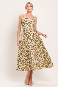 LEOPARD GRACE WOVEN MIDI DRESS