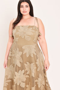 SANDY BLOOM FLORAL WOVEN LACE MIDI DRESS
