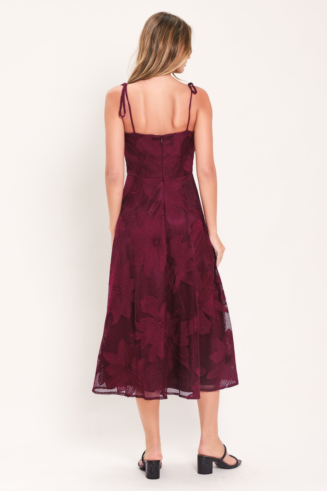 SANDY BLOOM FLORAL WOVEN LACE MIDI DRESS