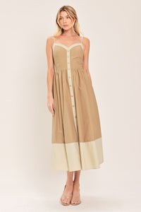 SANDSTONE SWEETHEART WOVEN MIDI DRESS