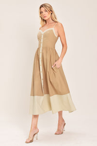SANDSTONE SWEETHEART WOVEN MIDI DRESS