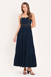 STARS ALONG THE SEAM DENIM MAXI DRESS