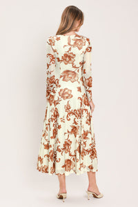 HEIRLOOM FLOWERS POWER MESH MIDI DRESS