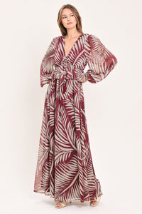 MERLOT LEAVES IN MOTION WOVEN MAXI DRESS