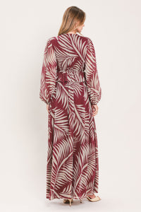 MERLOT LEAVES IN MOTION WOVEN MAXI DRESS