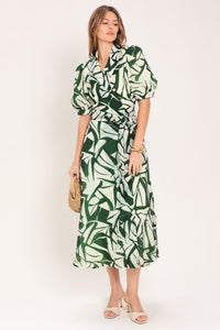 BOTANICAL BREEZE WOVEN TRUE WRAP MIDI DRESS