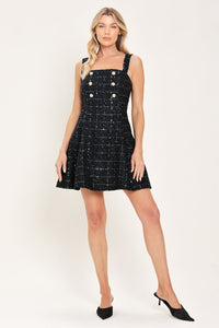 NAVY SPARK NAVY SEQUIN TWEED BUTTON-DETAIL MINI DRESS