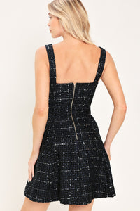 NAVY SPARK NAVY SEQUIN TWEED BUTTON-DETAIL MINI DRESS