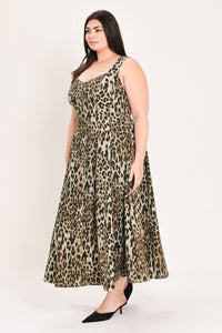 DESERT ROSE LEOPARD WOVEN MIDI DRESS