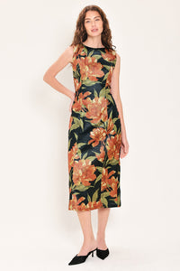 STARRY NOIR BLACK METALLIC TEXTURED COLUMN DRESS