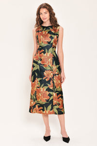 STARRY NOIR BLACK METALLIC TEXTURED COLUMN DRESS