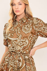VINTAGE PAISLEY WOVEN MIDI DRESS