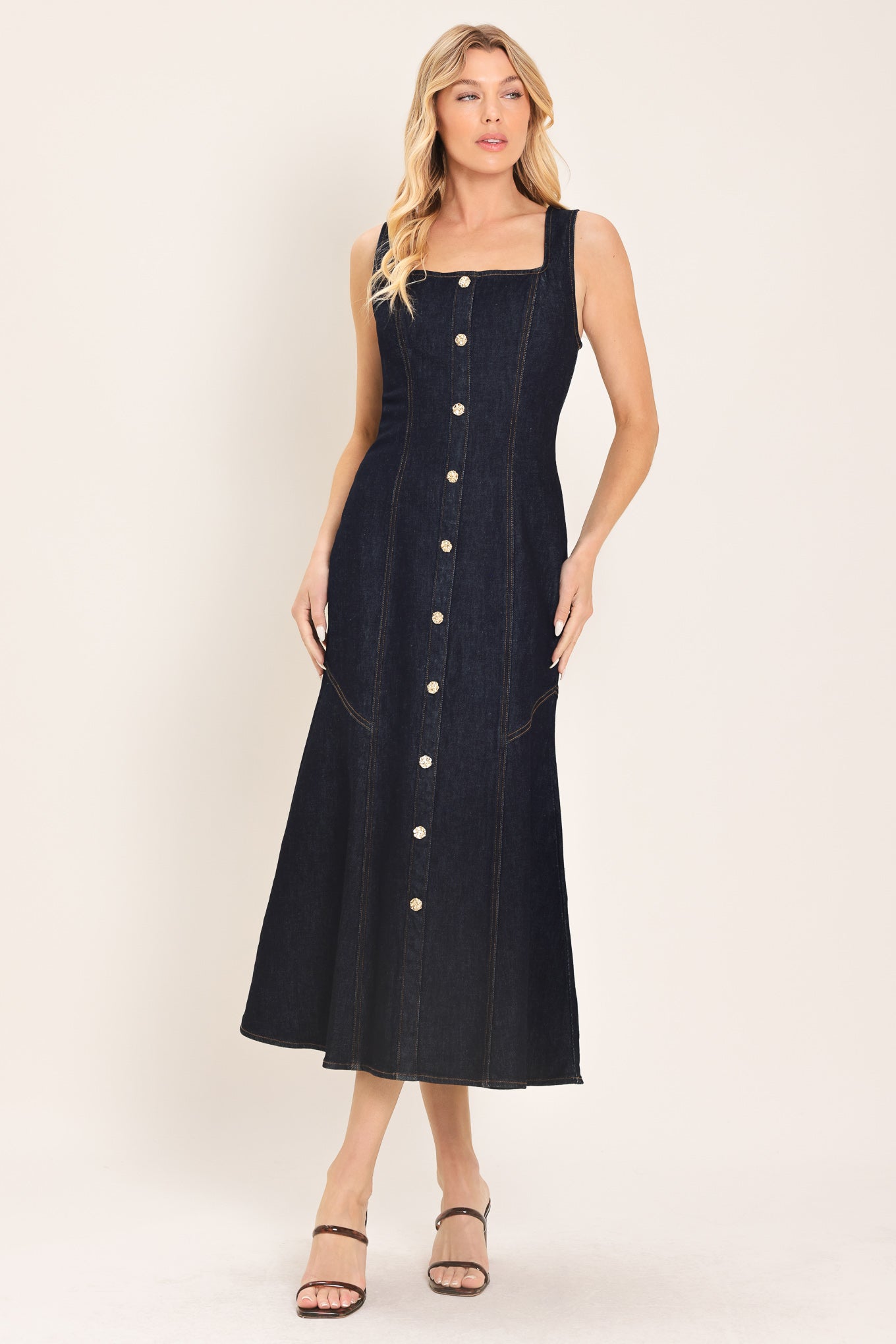 CHELSEA DENIM MIDI DRESS l FLYING TOMATO DARK INDIGO / S