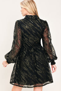 GILDED NOIR BLACK/GOLD METALLIC BUTTON-DOWN MINI DRESS