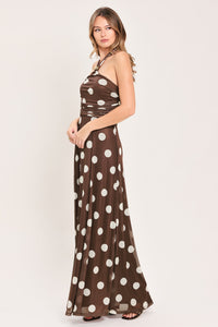 POLKA KISSES HALTER POWER MESH MAXI DRESS