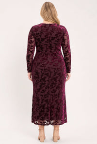 CABERNET FLORAL MUSE VELVET MIDI DRESS