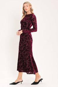 CABERNET FLORAL MUSE VELVET MIDI DRESS