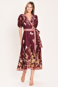 PLUM GARDEN ENCHANTMENT WOVEN MIDI DRESS