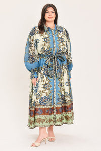 SKYBORNE ORNAMENTAL GRACE WOVEN MIDI SHIRT DRESS