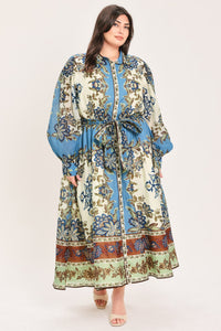 SKYBORNE ORNAMENTAL GRACE WOVEN MIDI SHIRT DRESS