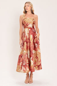 CINNAMON FLORA DRIFT WOVEN MIDI DRESS