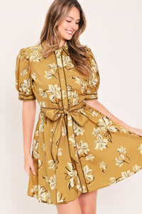 SUNWARM FLORAL CHARM WOVEN MINI SHIRT DRESS