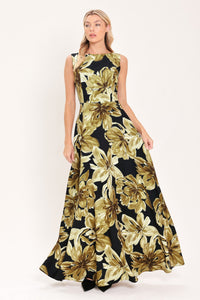 ANTIQUE GOLD BLOOM WOVEN MAXI DRESS