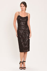BRONZE AFTERGLOW BROWN SEQUIN SLIP MIDI DRESS