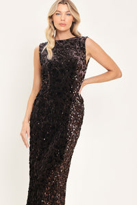 MOCHA SPARK DARK BROWN SEQUIN KNIT MIDI DRESS