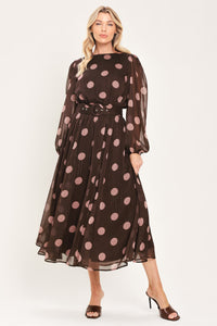 MAUVE MOCHA BROWN/MAUVE STATEMENT MIDI DRESS