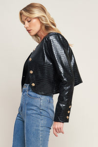 AT THE START FAUX LEATHER BOLERO JACKET