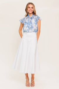 SECRET CHARM WHITE DENIM WOVEN MIDI SKIRT