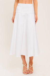 SECRET CHARM WHITE DENIM WOVEN MIDI SKIRT