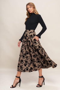 CLASSIC BLOOM LOOK WOVEN FLOCKING CIRCLE SKIRT