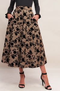 CLASSIC BLOOM LOOK WOVEN FLOCKING CIRCLE SKIRT