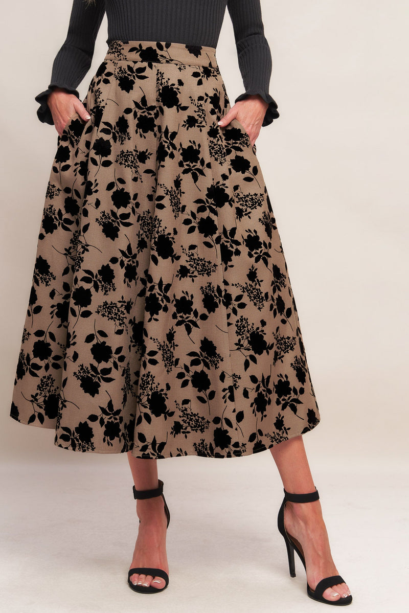 CLASSIC BLOOM LOOK WOVEN FLOCKING CIRCLE SKIRT