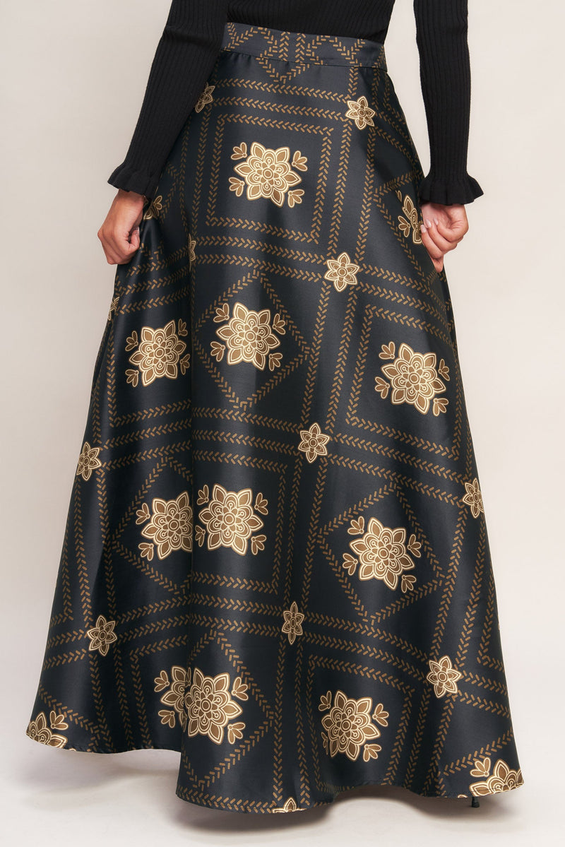 ORNAMENTAL NIGHTS WOVEN MAXI CIRCLE SKIRT