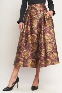 EVENING BOTANICALS WOVEN FULL MIDI SKIRT
