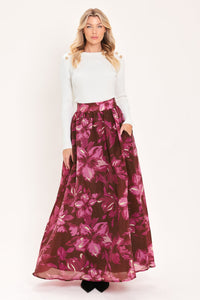 MAGENTA BLOOM CASCADE WOVEN MAXI FULL SKIRT
