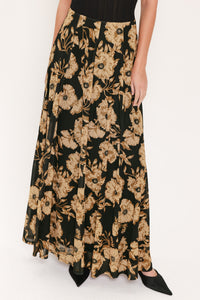 EARTHEN FLOWER FANTASY POWER MESH FULL MAXI SKIRT
