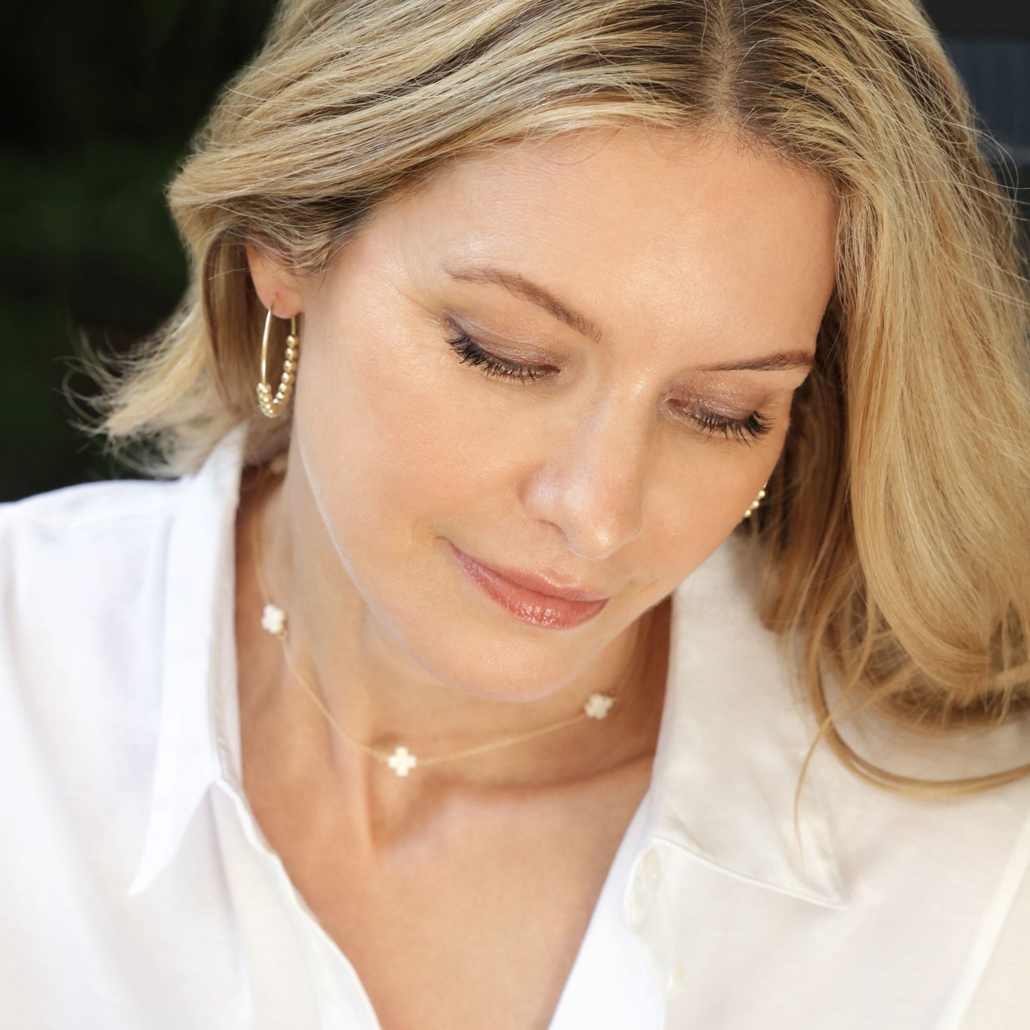 17" Choker Classic Gold Chain Signature Cross Off White Necklace